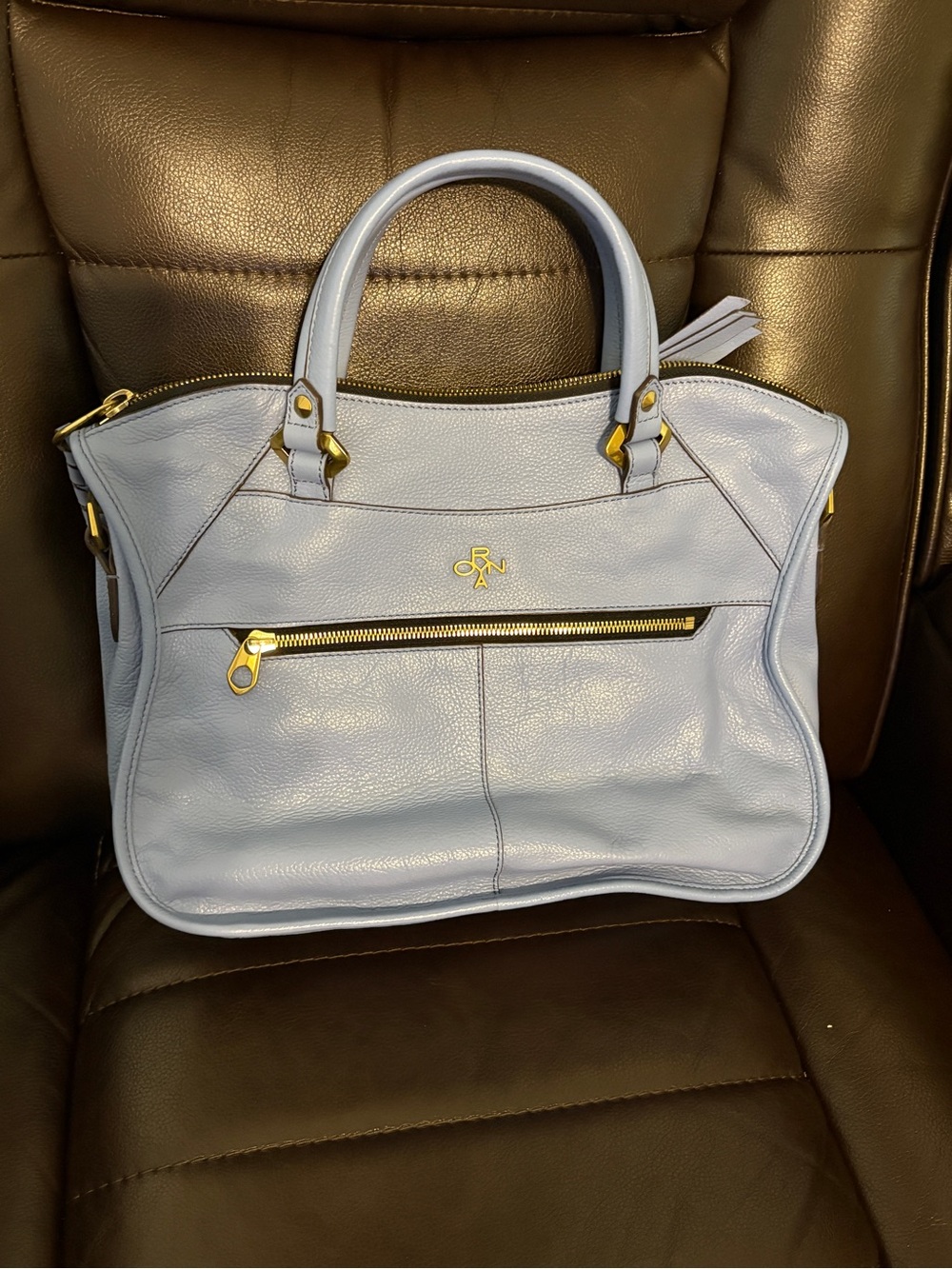 orYANY Light Blue Leather Satchel with Gold Hardware